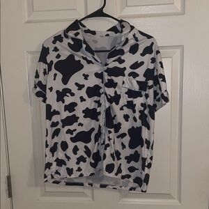 SHEIN Kids Monochrome Cow Pattern Shirt